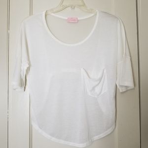 GOLDIE cream 3/4 sleeve semi sheer cutout back blouse XS